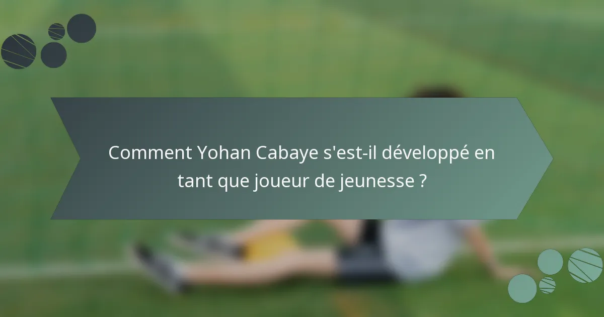 Comment Yohan Cabaye s'est-il développé en tant que joueur de jeunesse ?